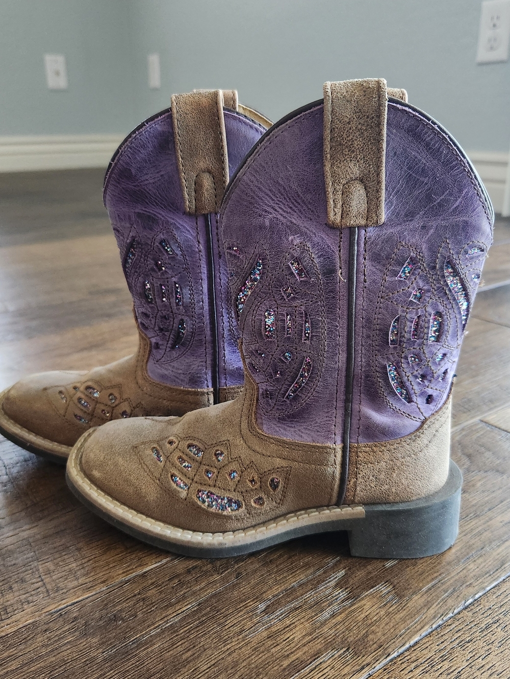 Kids Brown and Purple Western Cowboy Boots